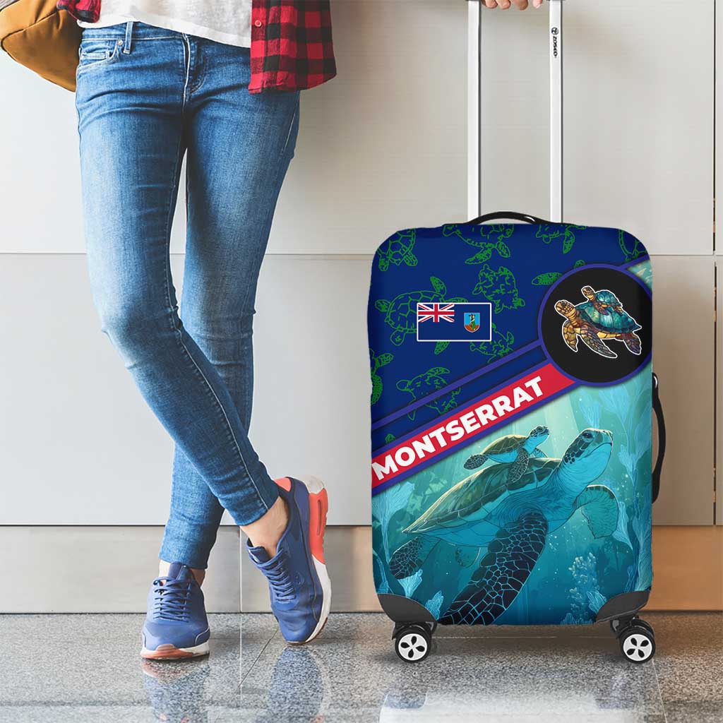 Montserrat Luggage Cover with Sea Turtle Illustration Blue Underwater Ocean Design TS04