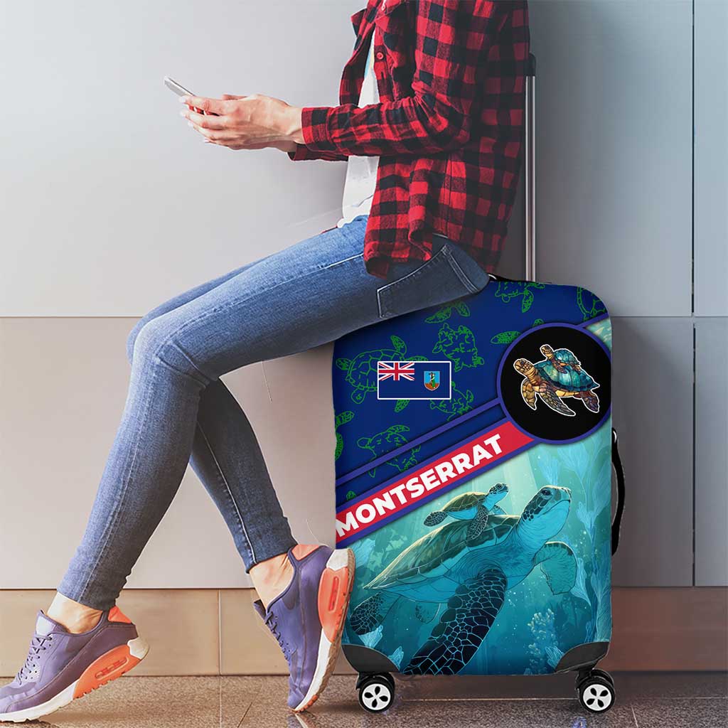 Montserrat Luggage Cover with Sea Turtle Illustration Blue Underwater Ocean Design TS04