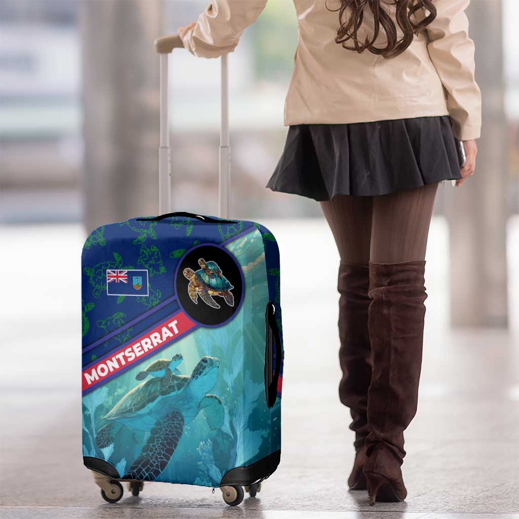 Montserrat Luggage Cover with Sea Turtle Illustration Blue Underwater Ocean Design TS04
