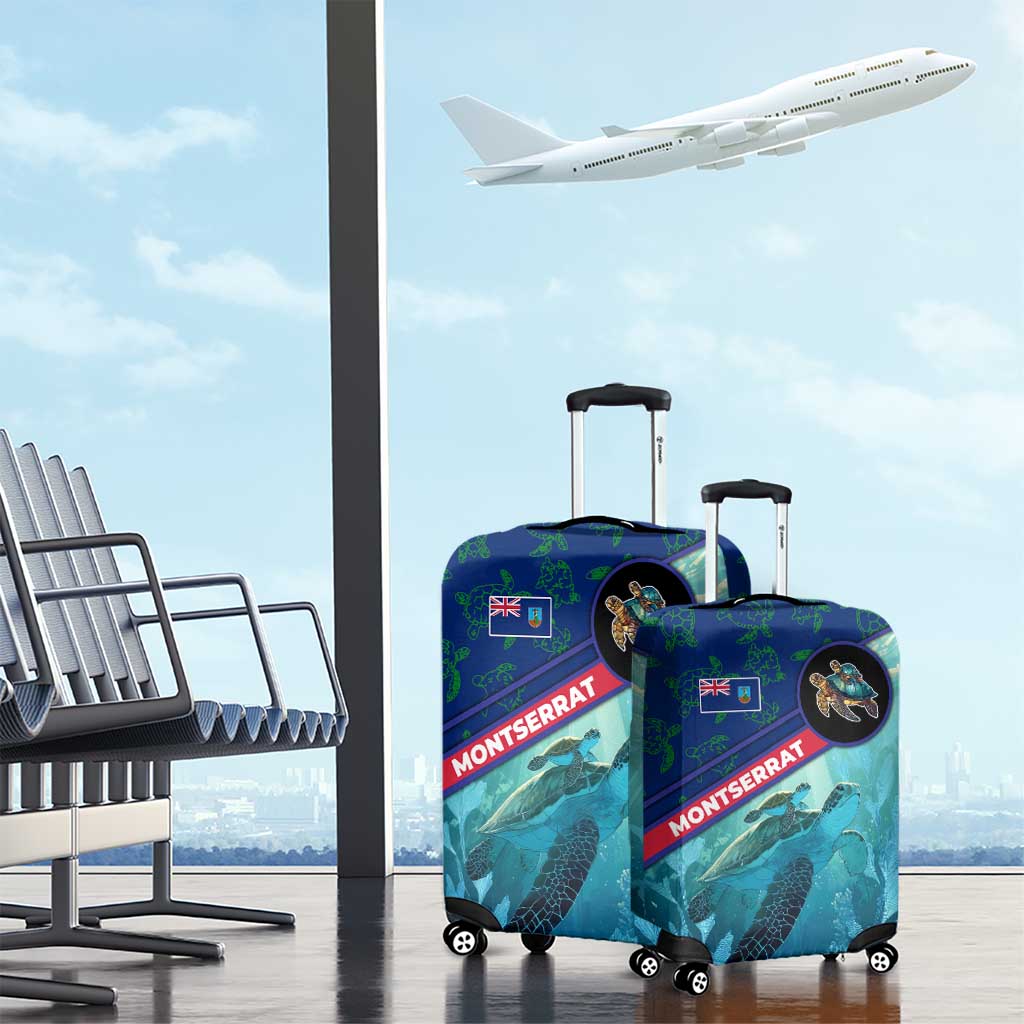 Montserrat Luggage Cover with Sea Turtle Illustration Blue Underwater Ocean Design TS04