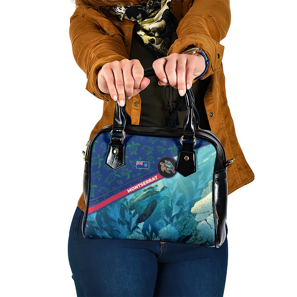Montserrat Shoulder Handbag with Sea Turtle Illustration Blue Underwater Ocean Design TS04