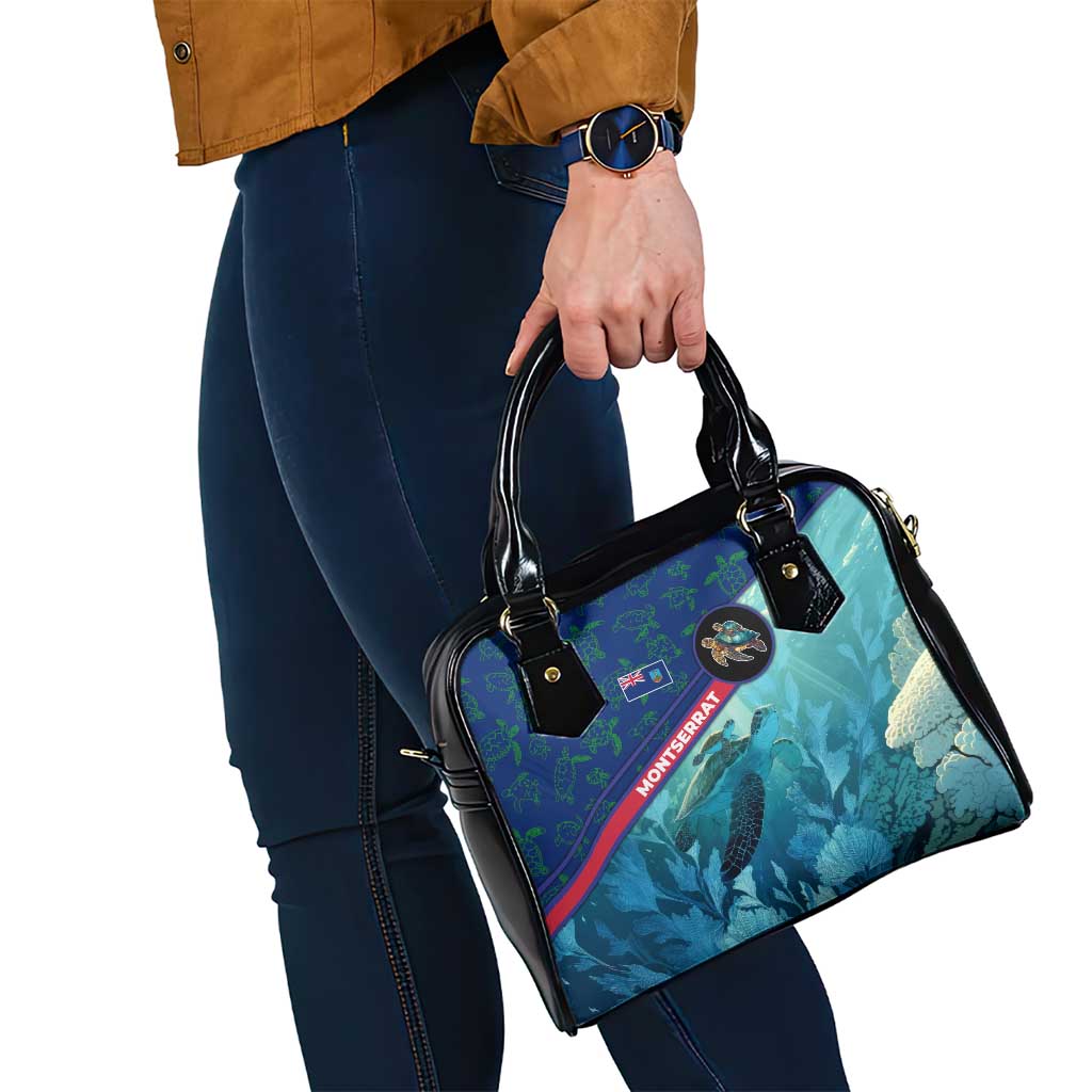 Montserrat Shoulder Handbag with Sea Turtle Illustration Blue Underwater Ocean Design TS04