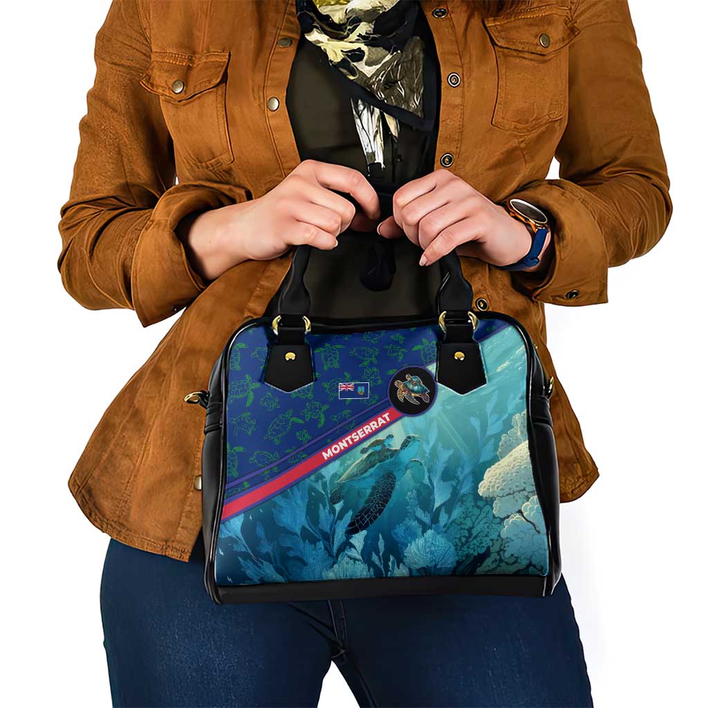 Montserrat Shoulder Handbag with Sea Turtle Illustration Blue Underwater Ocean Design TS04