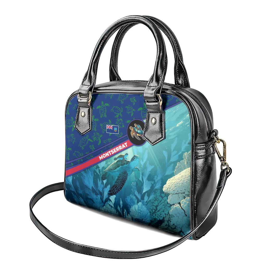Montserrat Shoulder Handbag with Sea Turtle Illustration Blue Underwater Ocean Design TS04