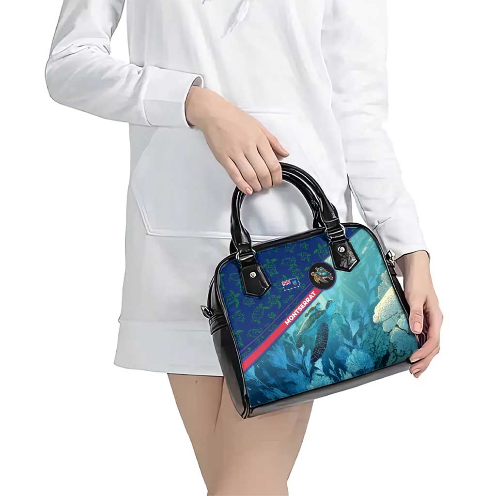 Montserrat Shoulder Handbag with Sea Turtle Illustration Blue Underwater Ocean Design TS04