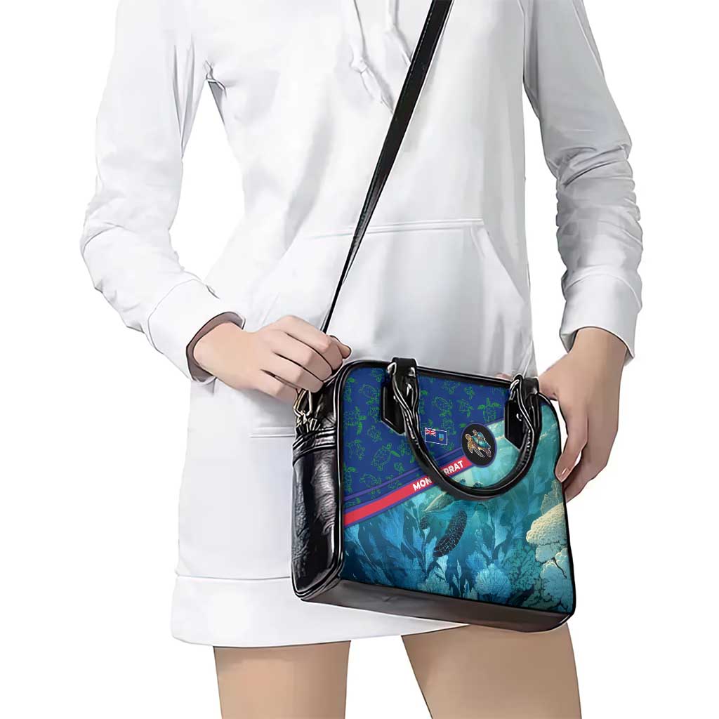 Montserrat Shoulder Handbag with Sea Turtle Illustration Blue Underwater Ocean Design TS04