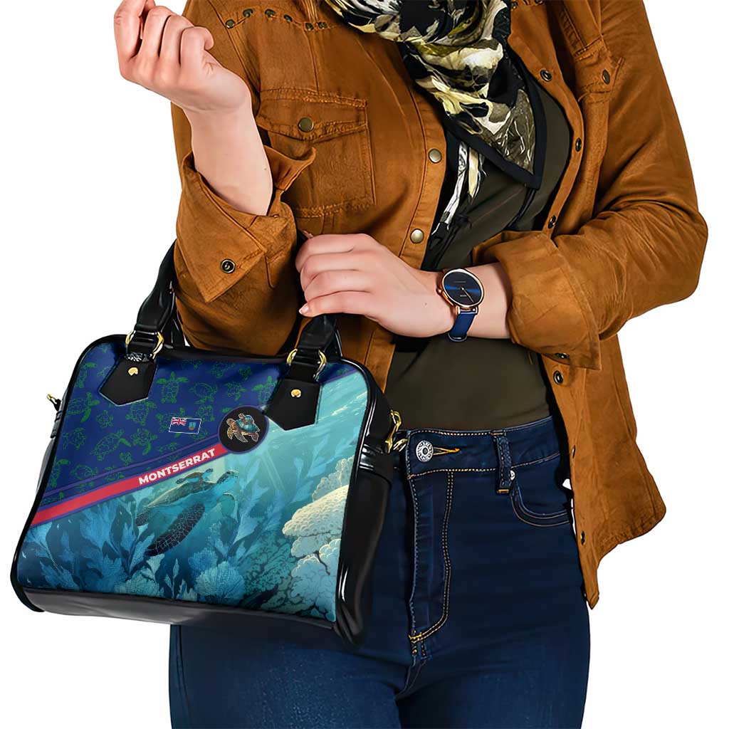 Montserrat Shoulder Handbag with Sea Turtle Illustration Blue Underwater Ocean Design TS04