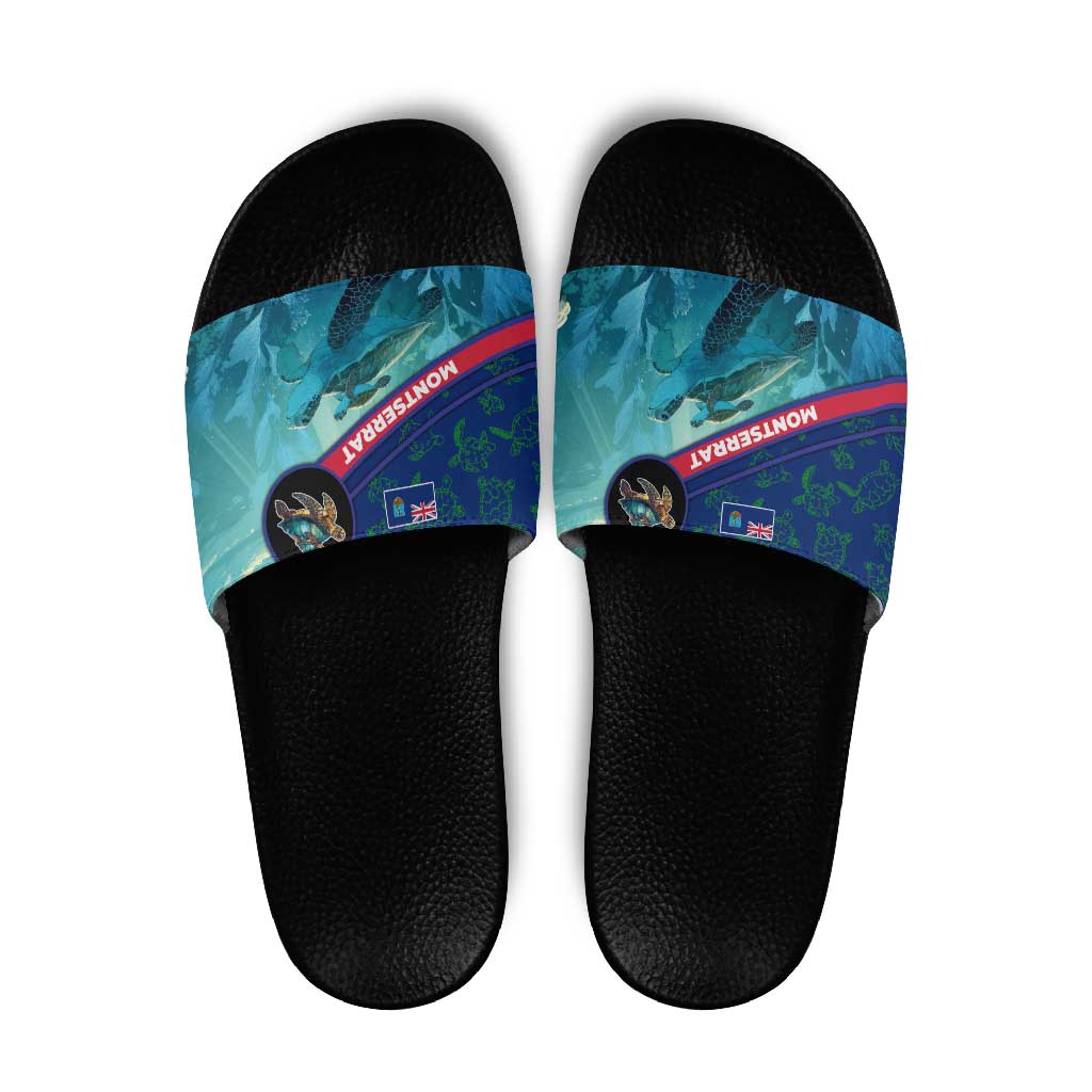 Montserrat Slide Sandals with Sea Turtle Illustration Blue Underwater Ocean Design TS04