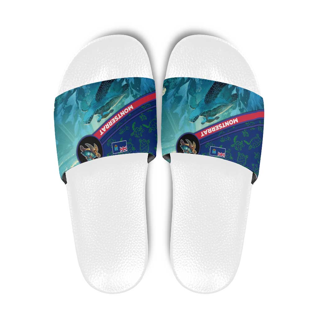 Montserrat Slide Sandals with Sea Turtle Illustration Blue Underwater Ocean Design TS04