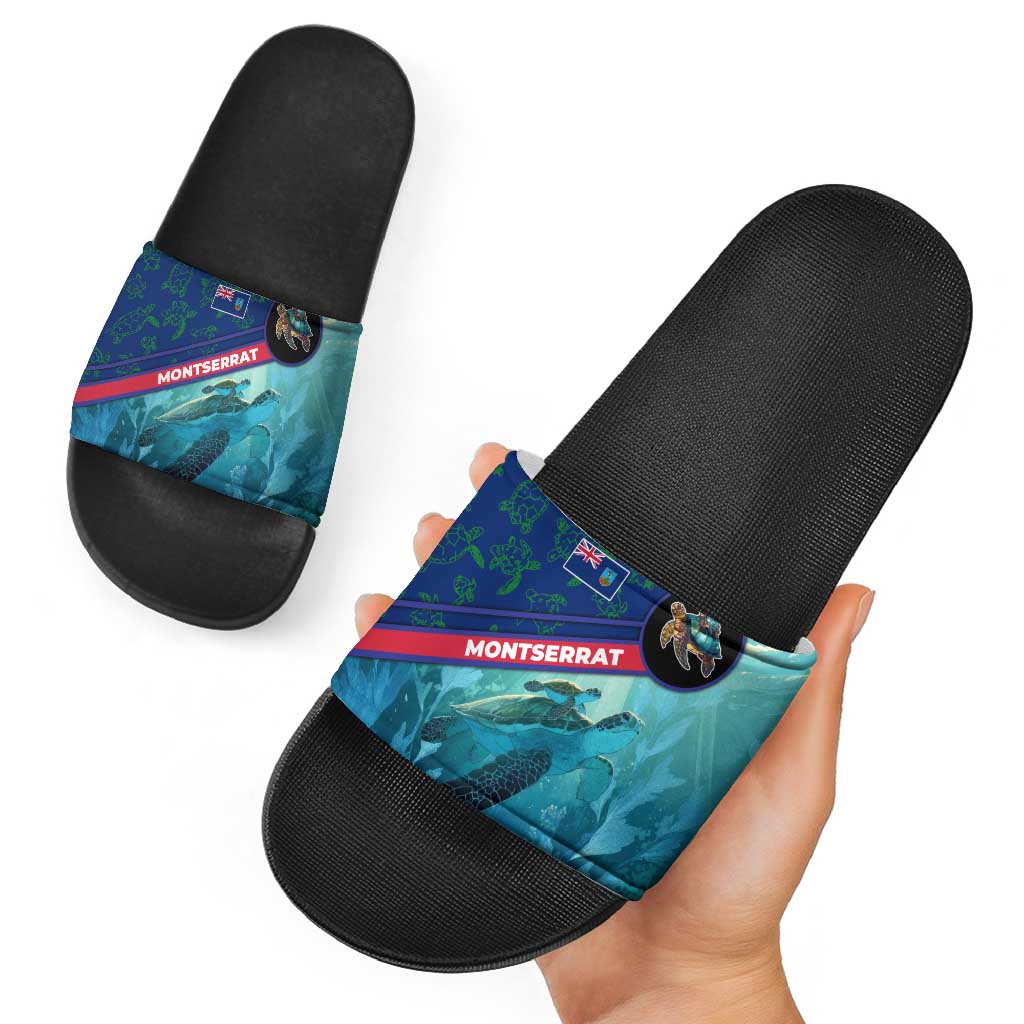 Montserrat Slide Sandals with Sea Turtle Illustration Blue Underwater Ocean Design TS04