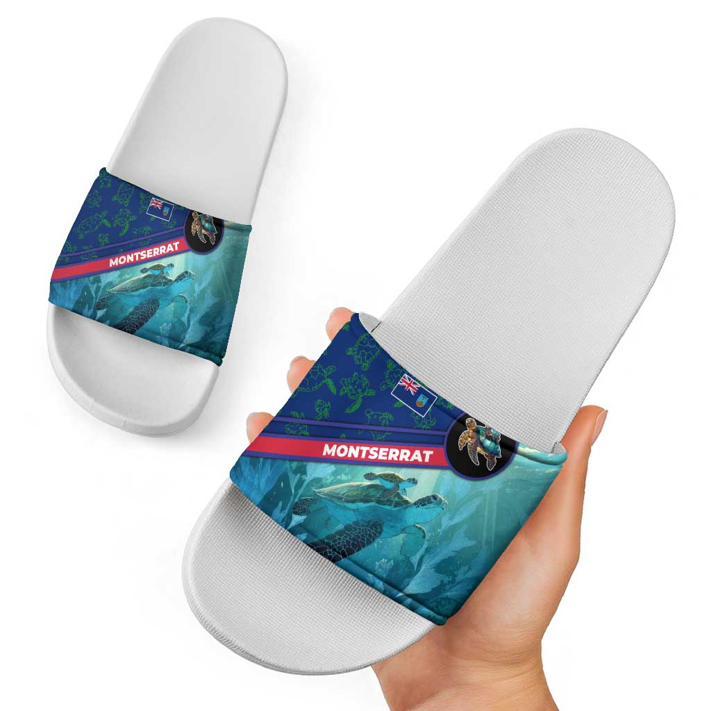 Montserrat Slide Sandals with Sea Turtle Illustration Blue Underwater Ocean Design TS04