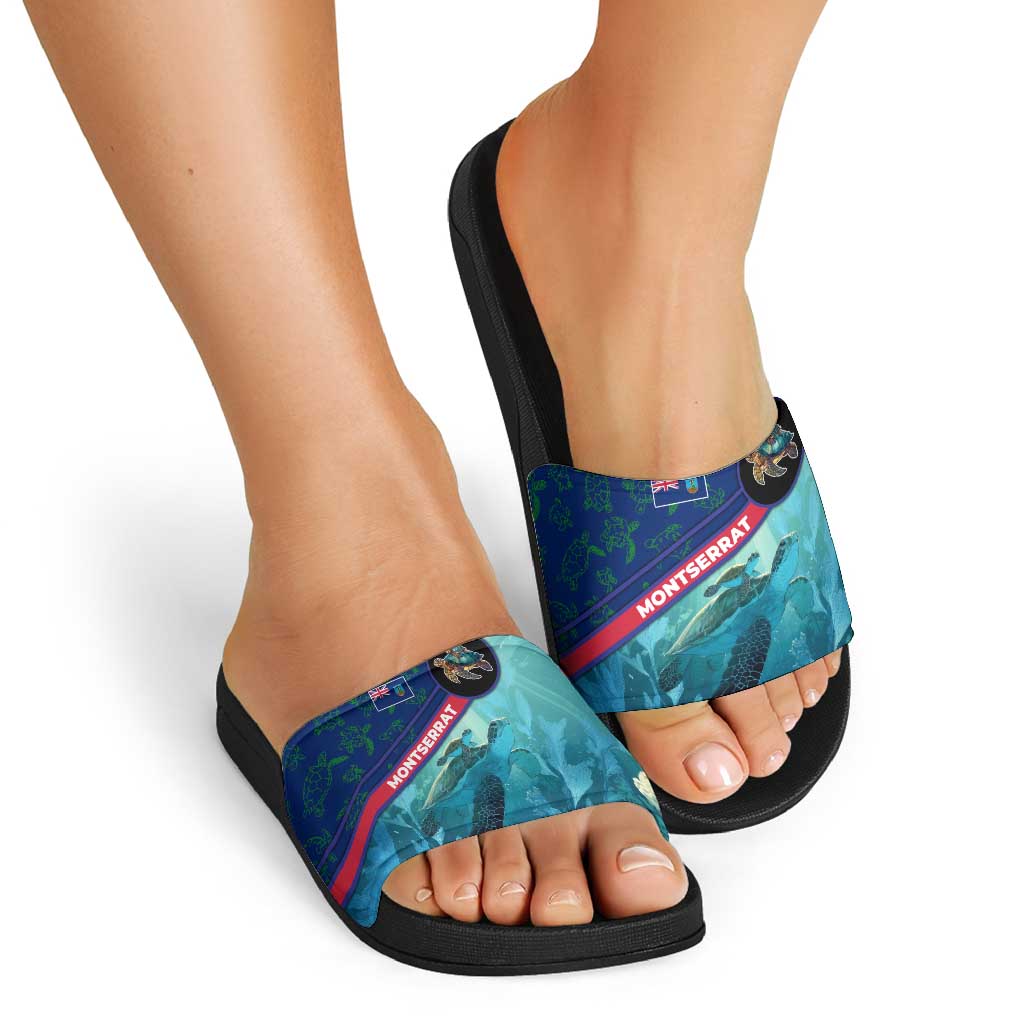 Montserrat Slide Sandals with Sea Turtle Illustration Blue Underwater Ocean Design TS04