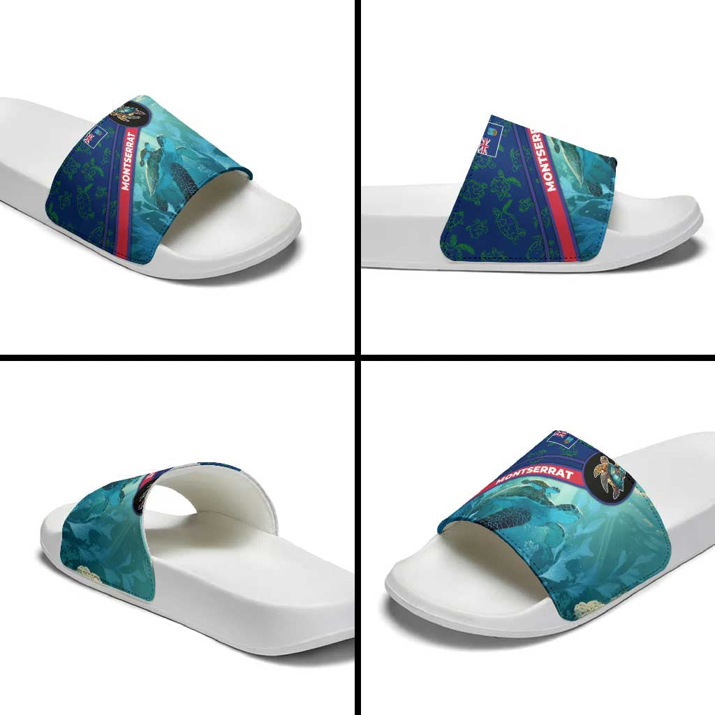 Montserrat Slide Sandals with Sea Turtle Illustration Blue Underwater Ocean Design TS04