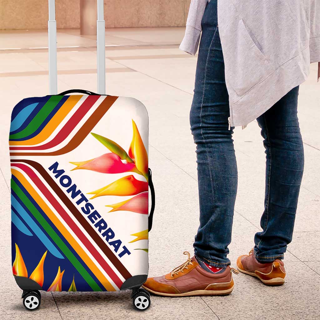 Montserrat Luggage Cover with Heliconia Flower Illustration Colorful Retro Stripe Design TS04