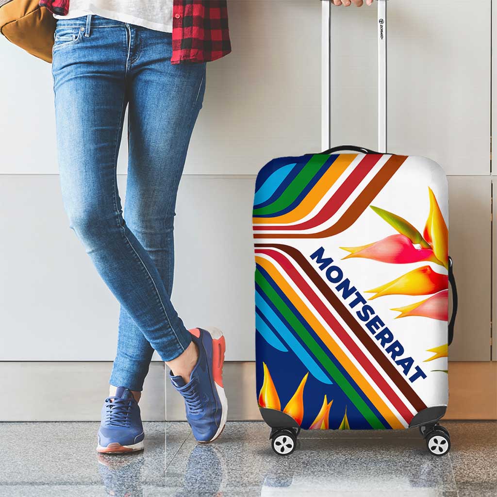 Montserrat Luggage Cover with Heliconia Flower Illustration Colorful Retro Stripe Design TS04