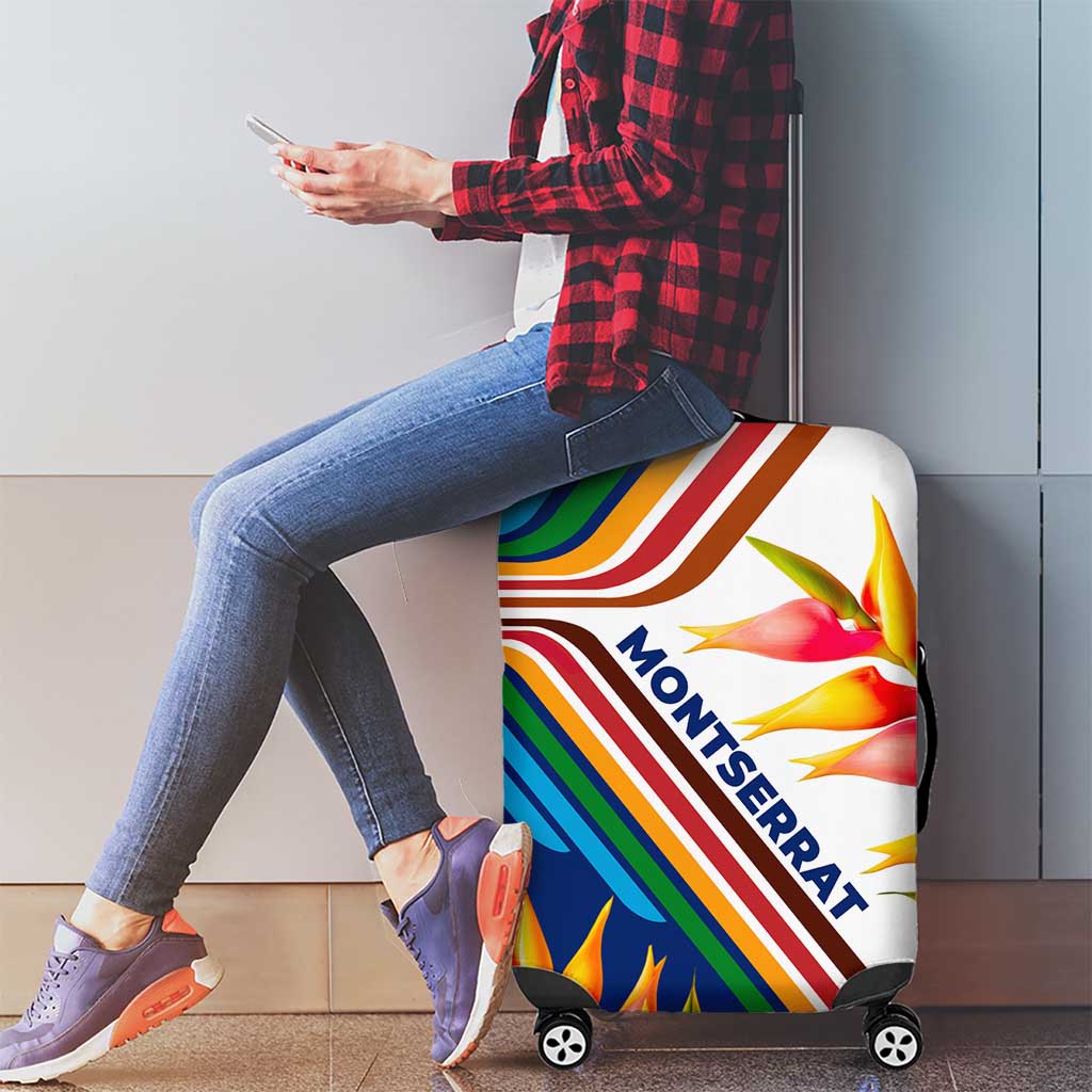 Montserrat Luggage Cover with Heliconia Flower Illustration Colorful Retro Stripe Design TS04