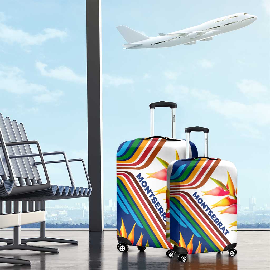 Montserrat Luggage Cover with Heliconia Flower Illustration Colorful Retro Stripe Design TS04