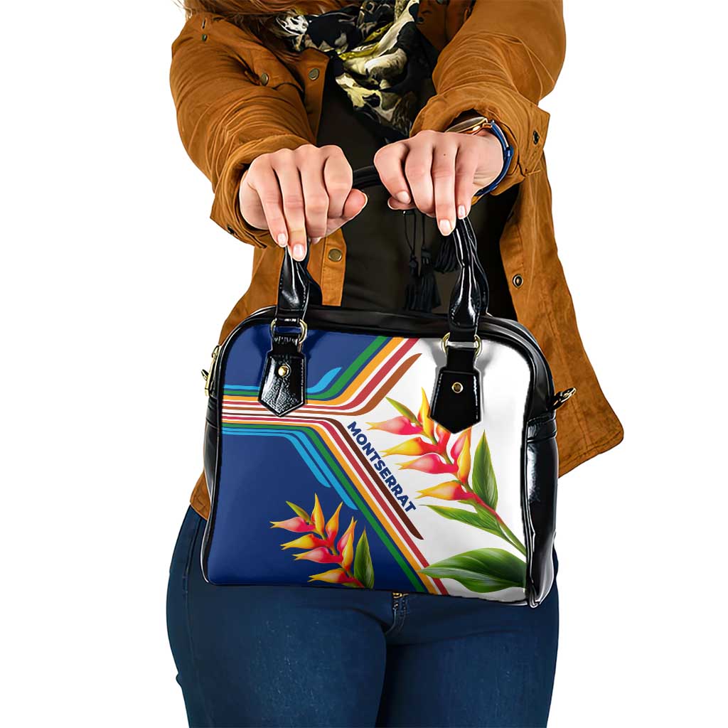 Montserrat Shoulder Handbag with Heliconia Flower Illustration Colorful Retro Stripe Design TS04