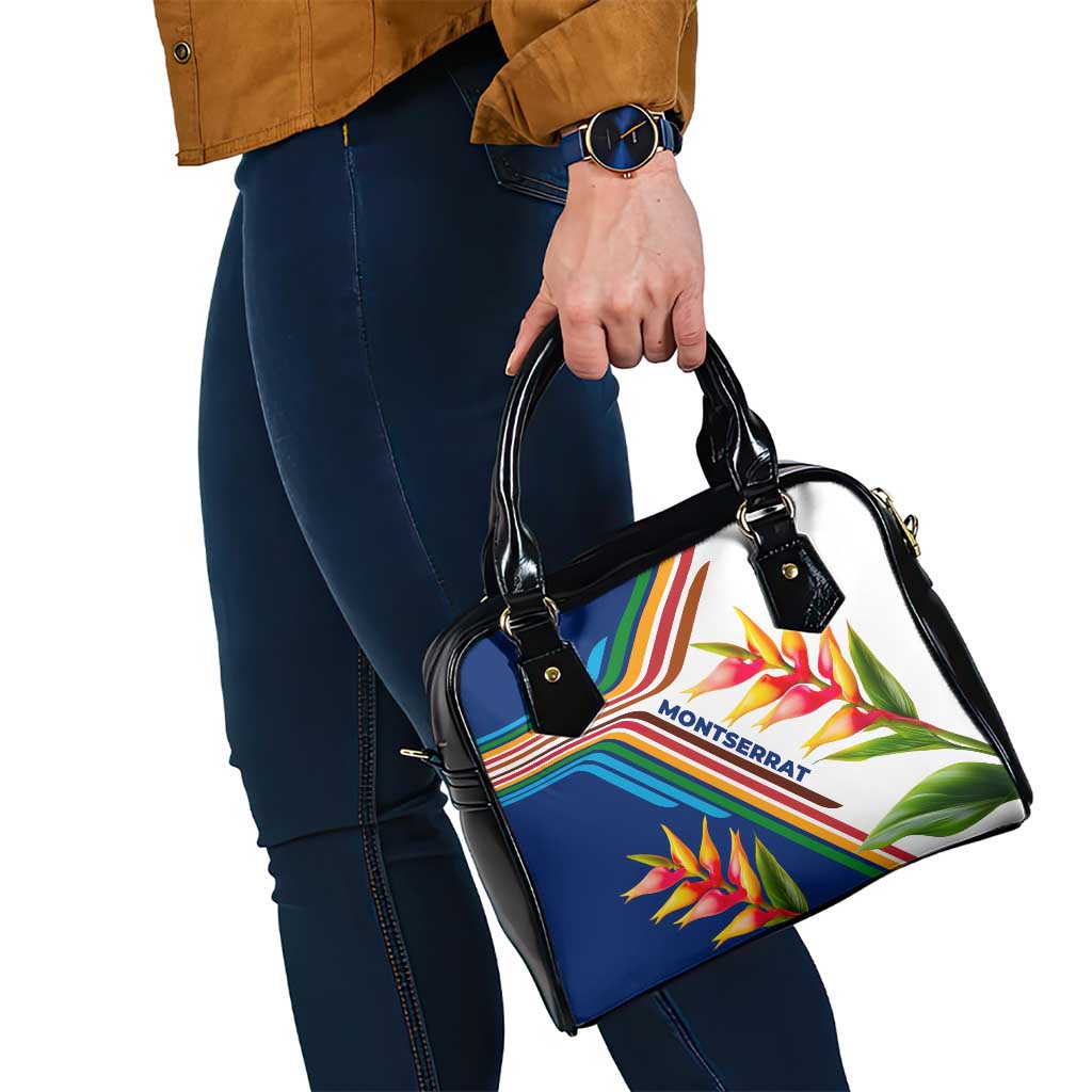 Montserrat Shoulder Handbag with Heliconia Flower Illustration Colorful Retro Stripe Design TS04