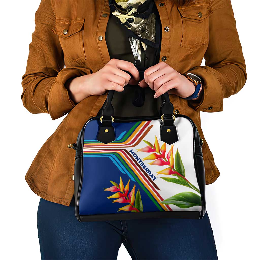 Montserrat Shoulder Handbag with Heliconia Flower Illustration Colorful Retro Stripe Design TS04