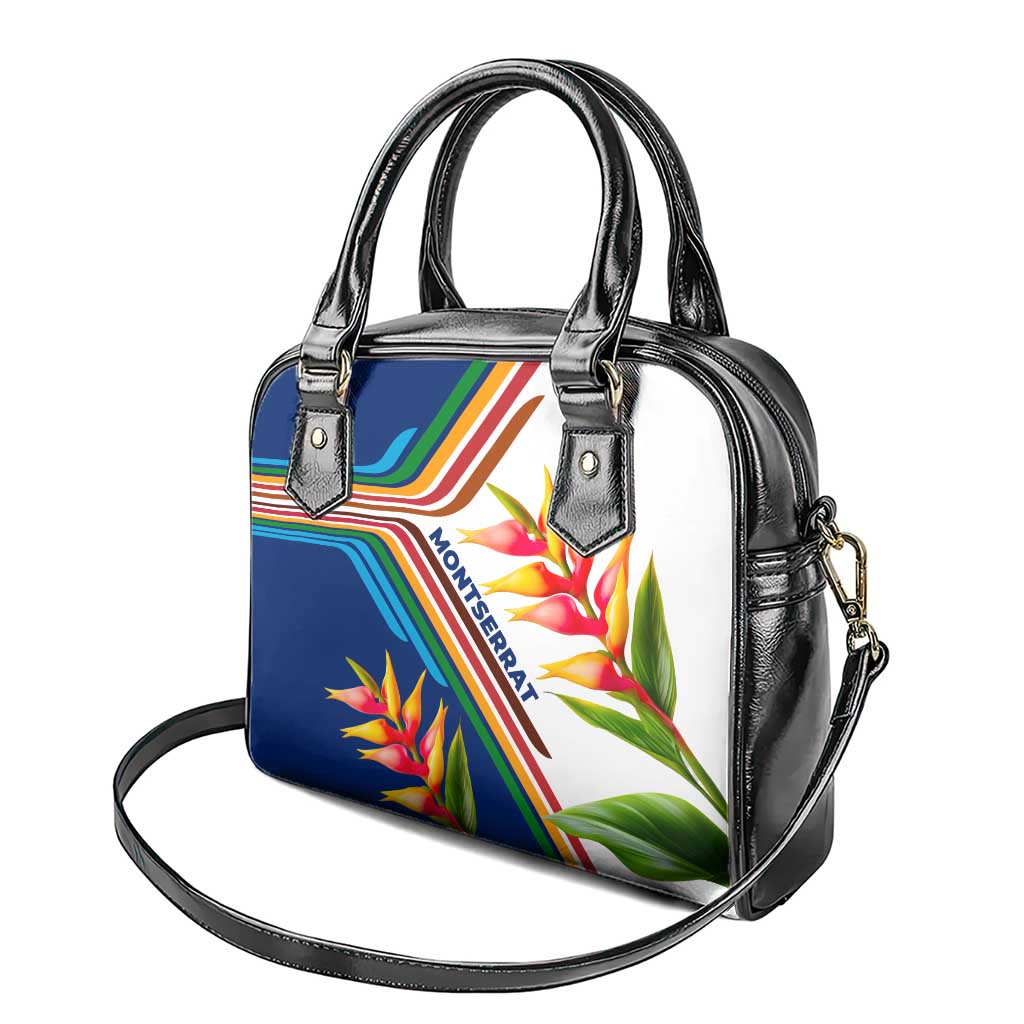 Montserrat Shoulder Handbag with Heliconia Flower Illustration Colorful Retro Stripe Design TS04