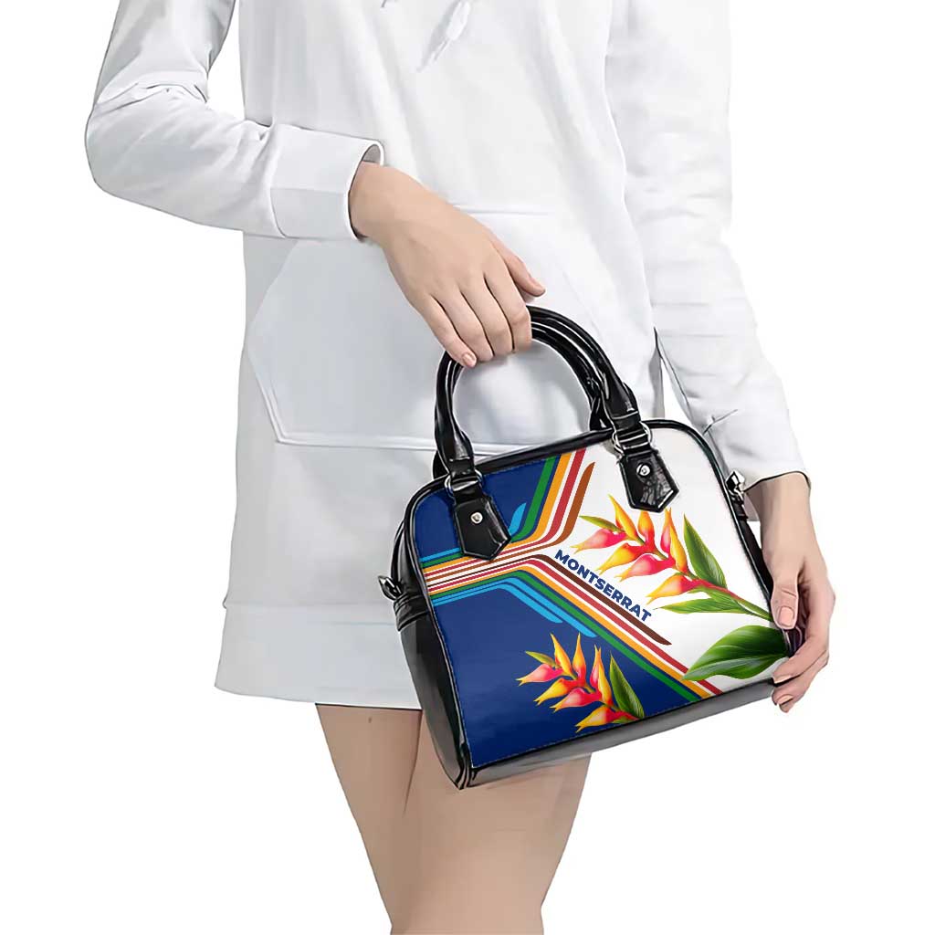 Montserrat Shoulder Handbag with Heliconia Flower Illustration Colorful Retro Stripe Design TS04