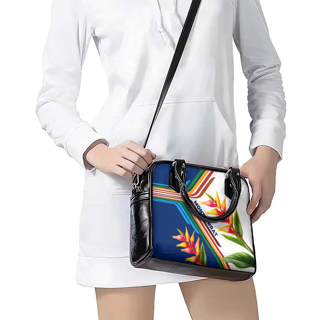 Montserrat Shoulder Handbag with Heliconia Flower Illustration Colorful Retro Stripe Design TS04
