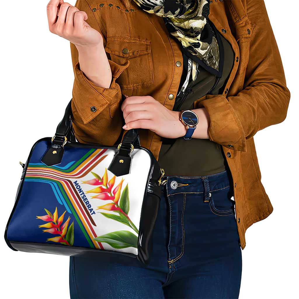 Montserrat Shoulder Handbag with Heliconia Flower Illustration Colorful Retro Stripe Design TS04