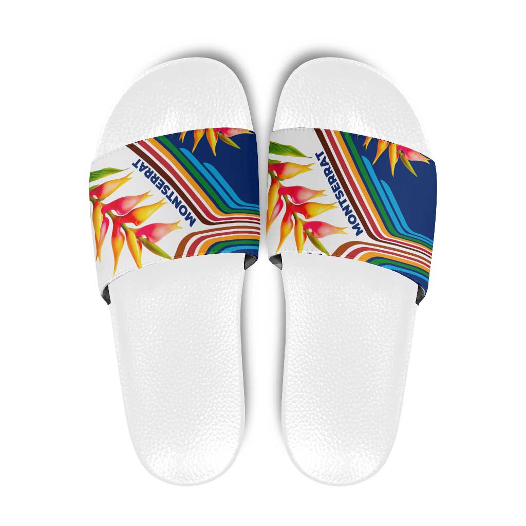 Montserrat Slide Sandals with Heliconia Flower Illustration Colorful Retro Stripe Design TS04