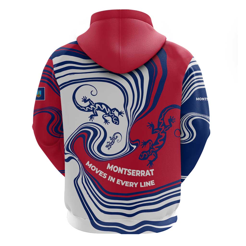 Montserrat Hoodie with Gecko Illustration Red Blue Wavy Line Design TS04