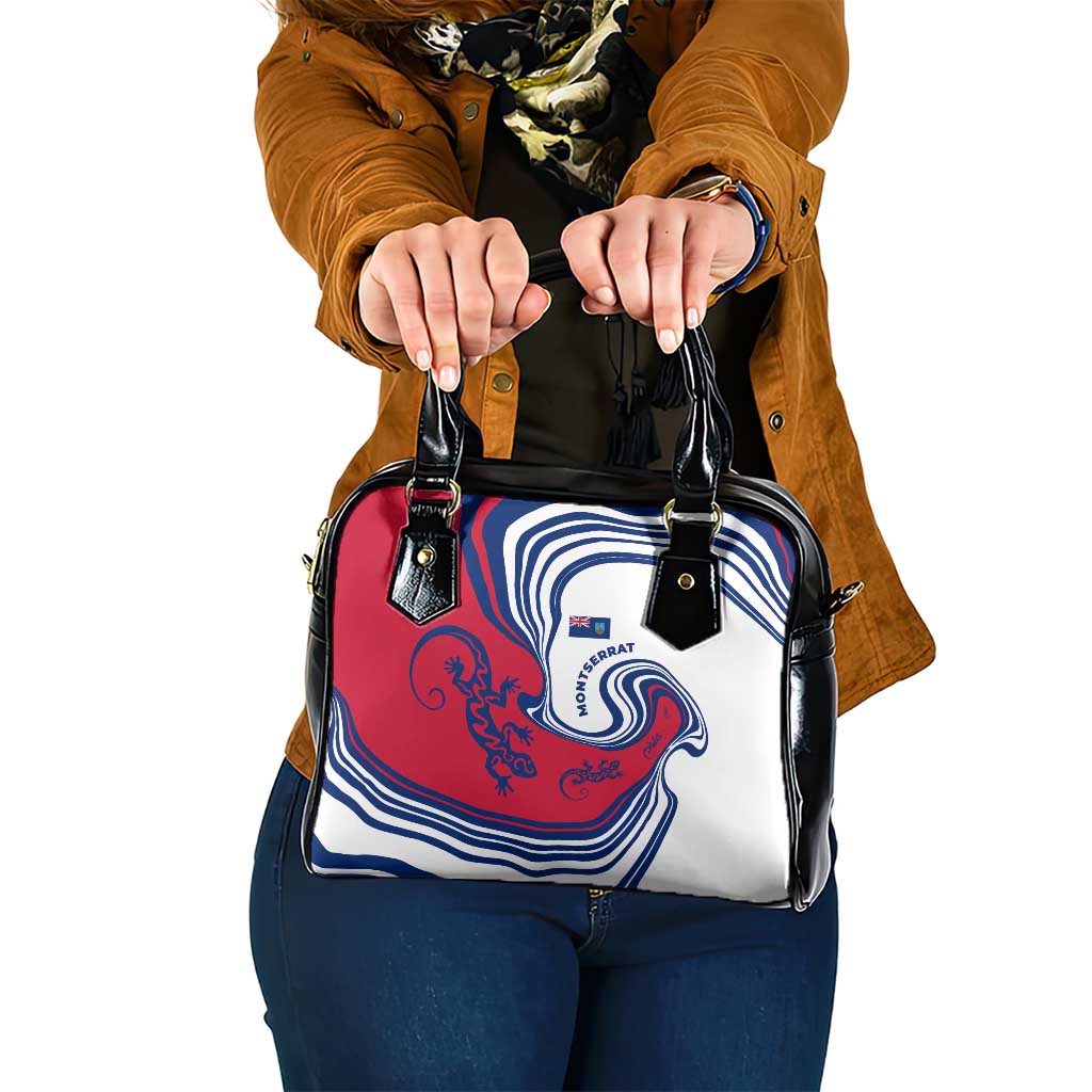 Montserrat Shoulder Handbag with Gecko Illustration Red Blue Wavy Line Design TS04