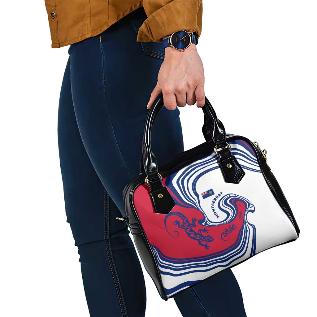 Montserrat Shoulder Handbag with Gecko Illustration Red Blue Wavy Line Design TS04