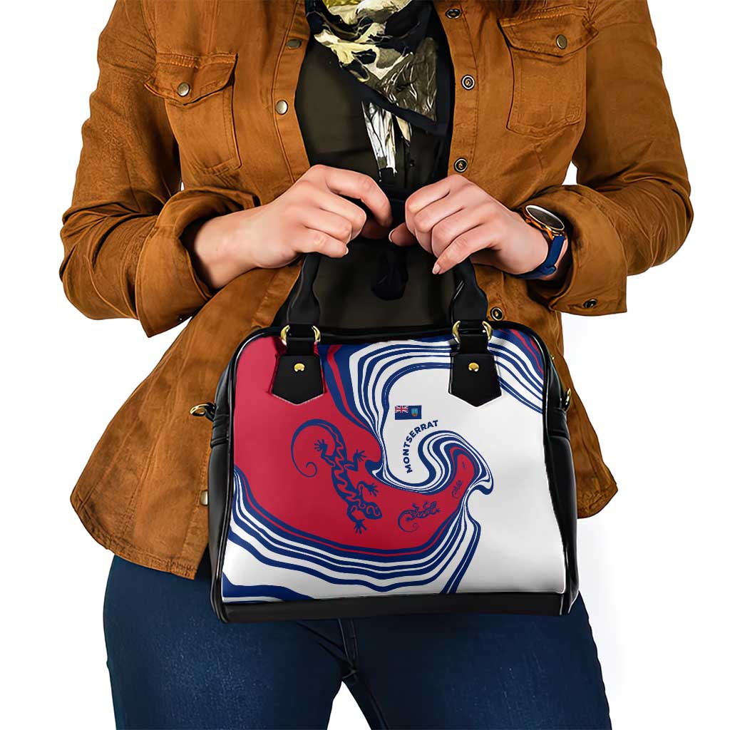 Montserrat Shoulder Handbag with Gecko Illustration Red Blue Wavy Line Design TS04