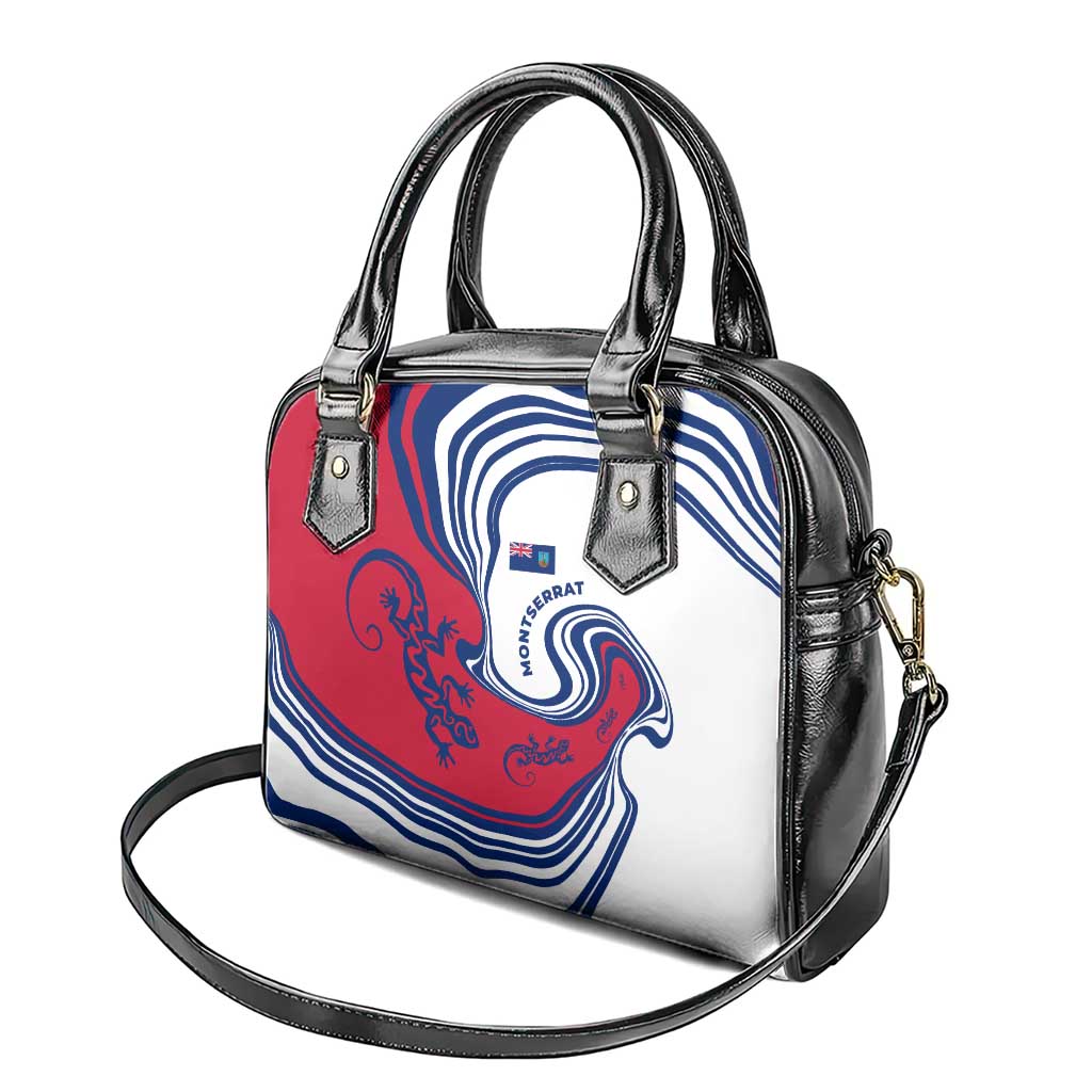 Montserrat Shoulder Handbag with Gecko Illustration Red Blue Wavy Line Design TS04