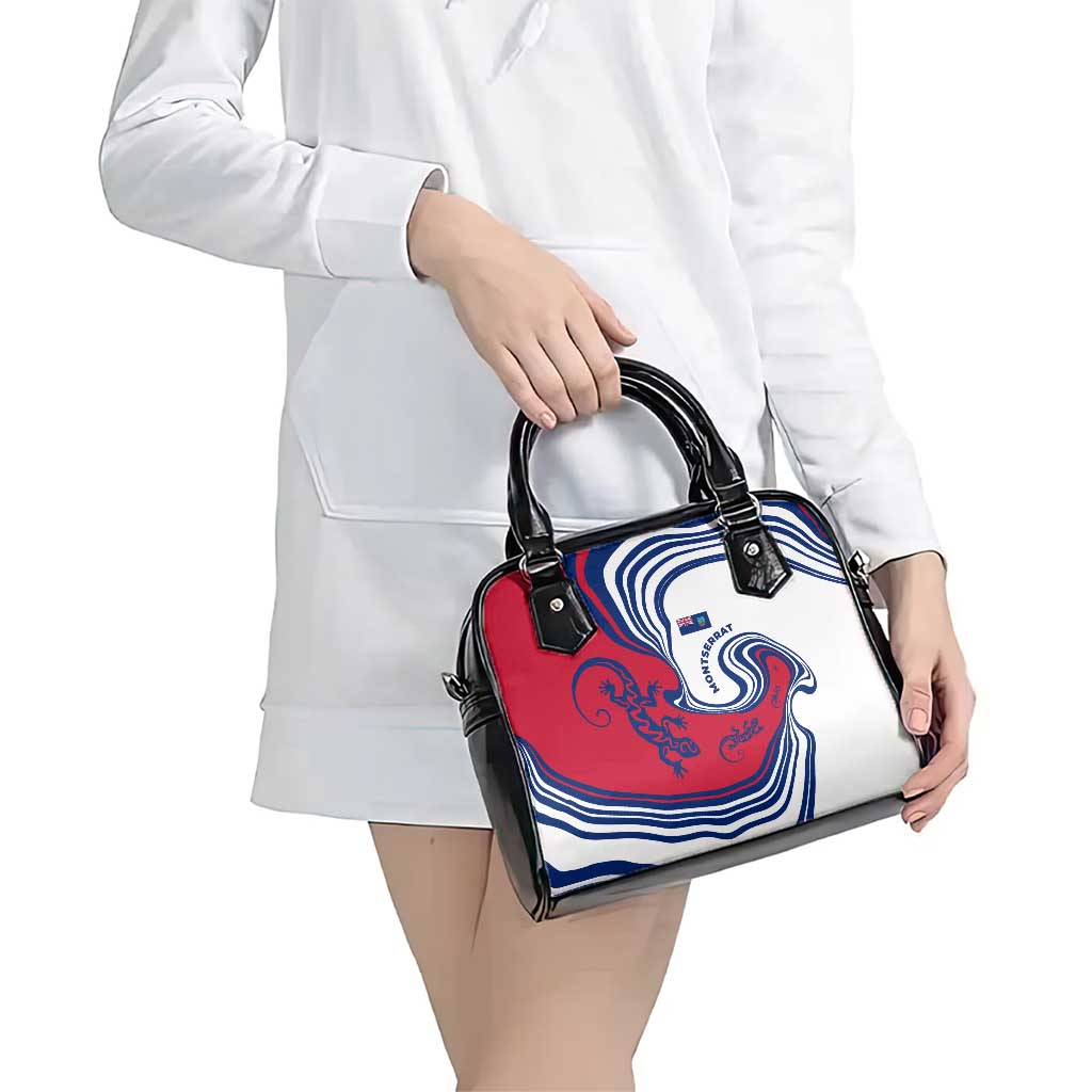 Montserrat Shoulder Handbag with Gecko Illustration Red Blue Wavy Line Design TS04