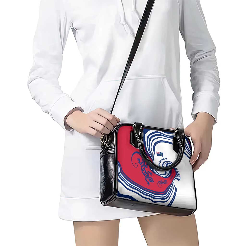 Montserrat Shoulder Handbag with Gecko Illustration Red Blue Wavy Line Design TS04