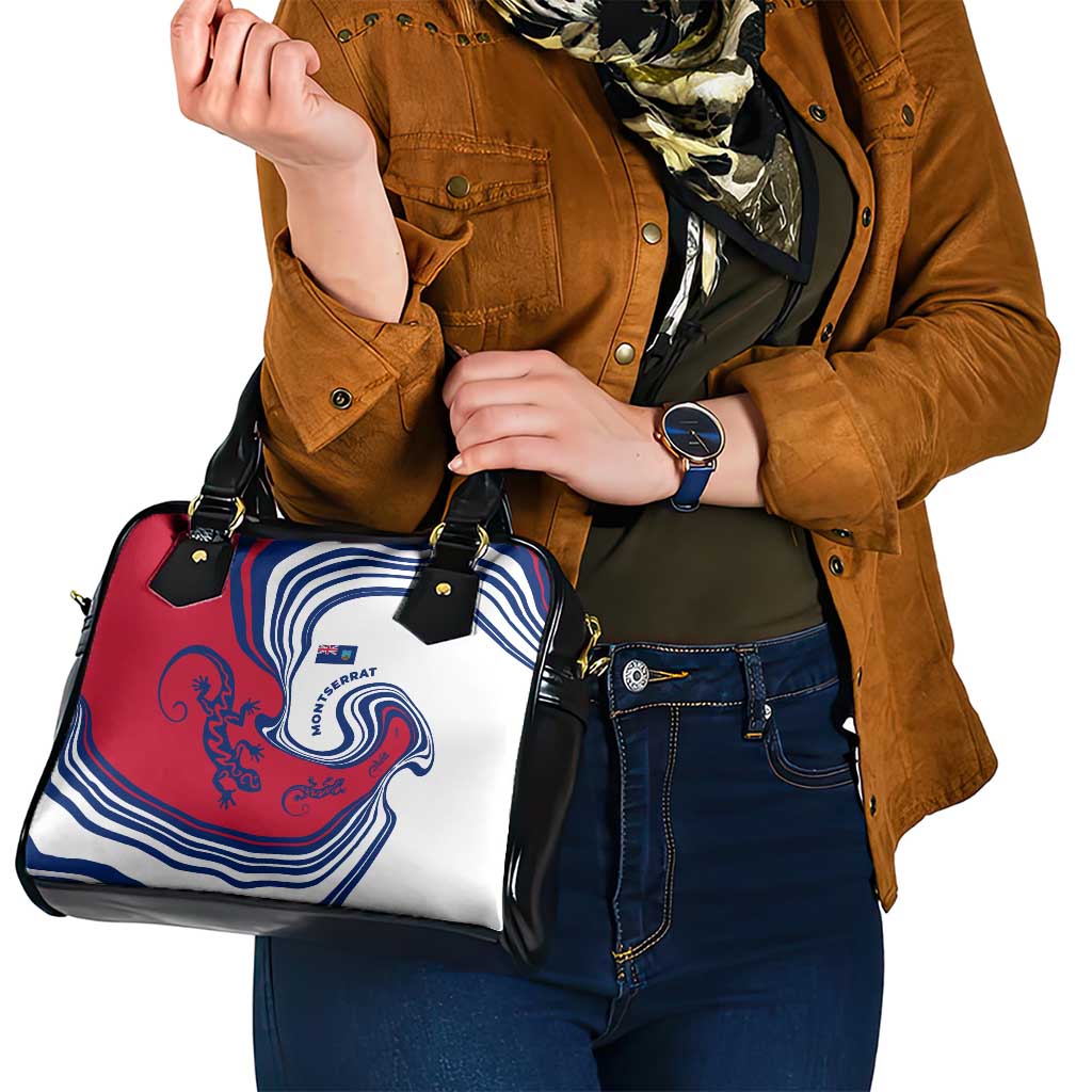 Montserrat Shoulder Handbag with Gecko Illustration Red Blue Wavy Line Design TS04