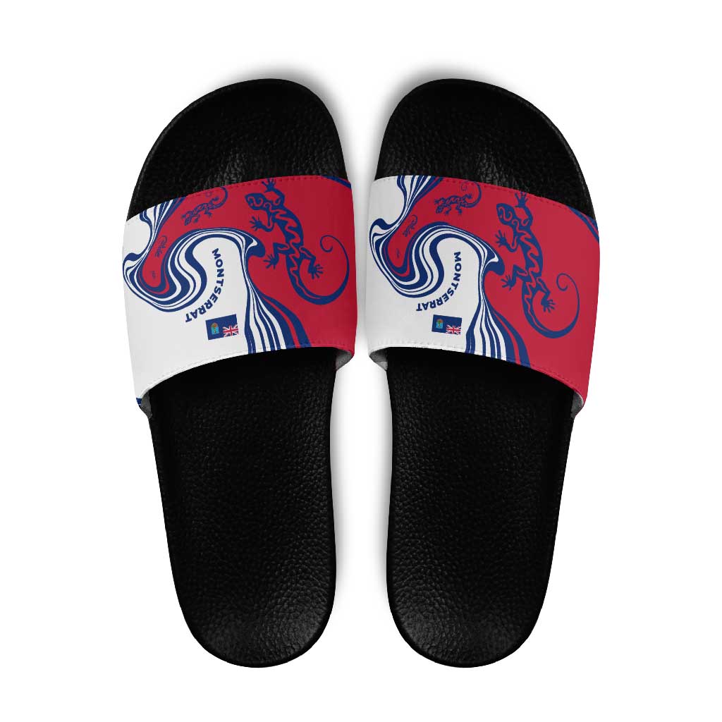 Montserrat Slide Sandals with Gecko Illustration Red Blue Wavy Line Design TS04