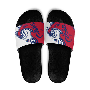 Montserrat Slide Sandals with Gecko Illustration Red Blue Wavy Line Design TS04