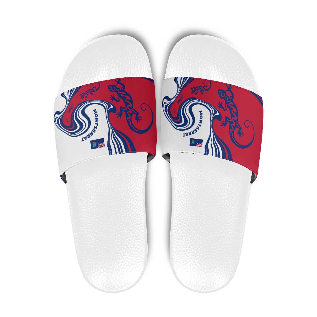 Montserrat Slide Sandals with Gecko Illustration Red Blue Wavy Line Design TS04