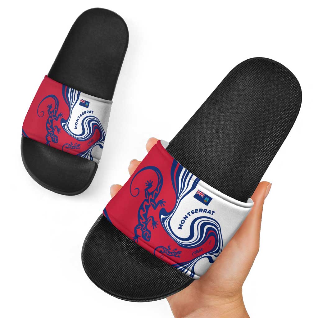 Montserrat Slide Sandals with Gecko Illustration Red Blue Wavy Line Design TS04