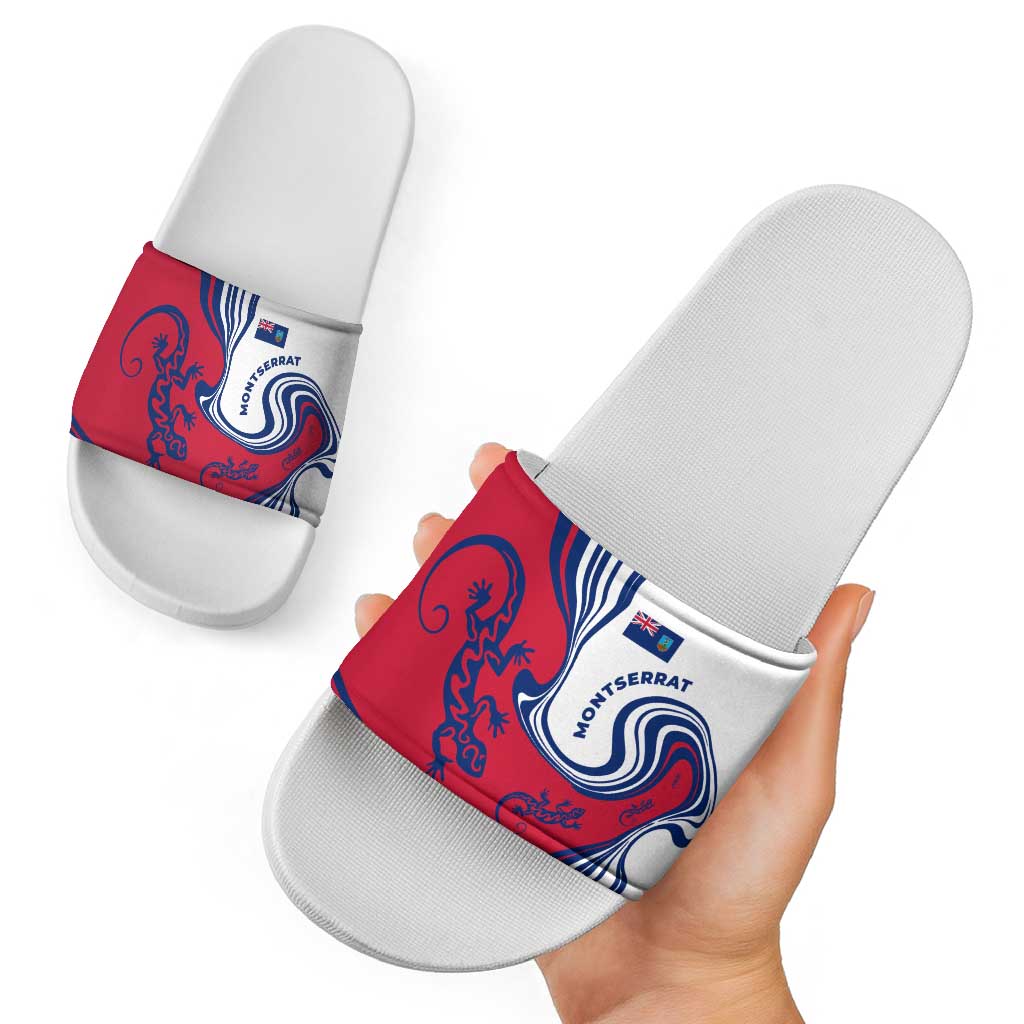 Montserrat Slide Sandals with Gecko Illustration Red Blue Wavy Line Design TS04