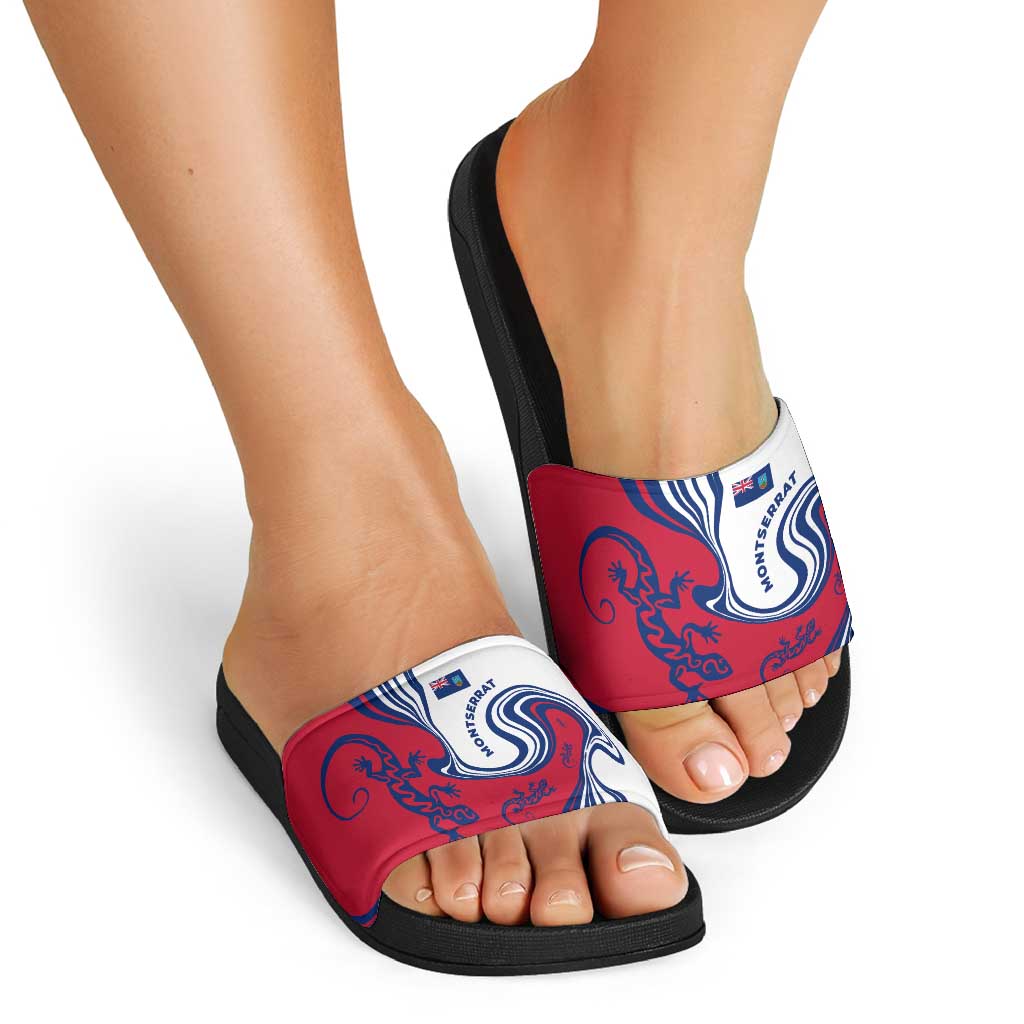 Montserrat Slide Sandals with Gecko Illustration Red Blue Wavy Line Design TS04