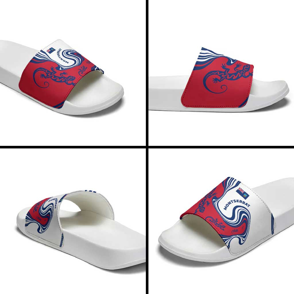 Montserrat Slide Sandals with Gecko Illustration Red Blue Wavy Line Design TS04
