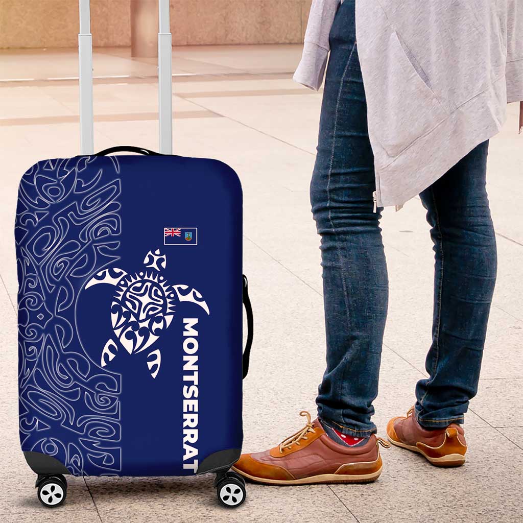 Montserrat Luggage Cover with Tribal Sea Turtle Illustration Blue Polynesian Pattern Design TS04
