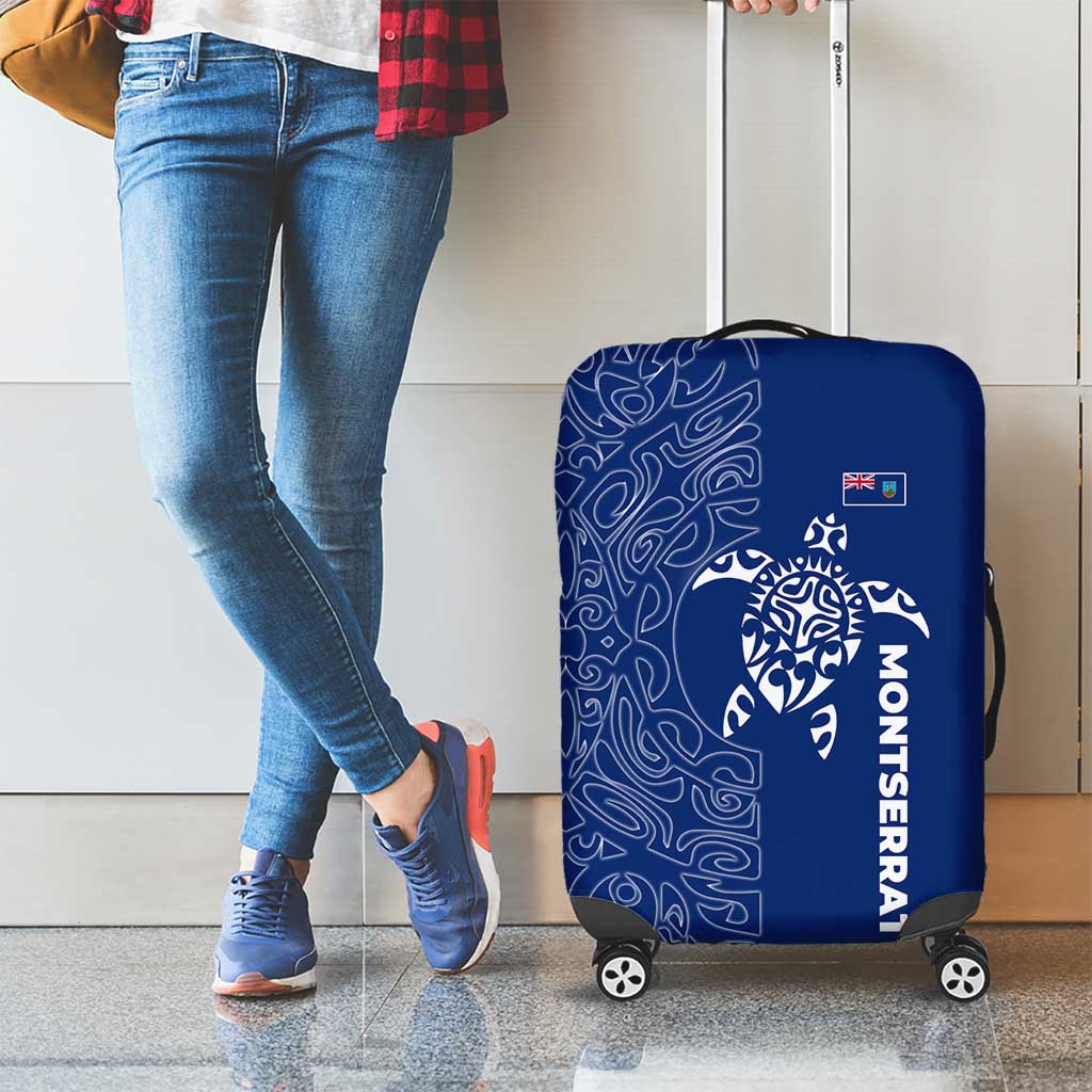 Montserrat Luggage Cover with Tribal Sea Turtle Illustration Blue Polynesian Pattern Design TS04