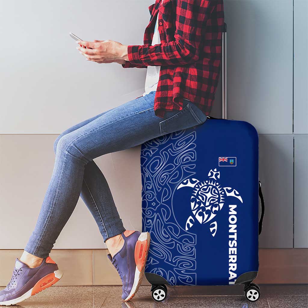 Montserrat Luggage Cover with Tribal Sea Turtle Illustration Blue Polynesian Pattern Design TS04