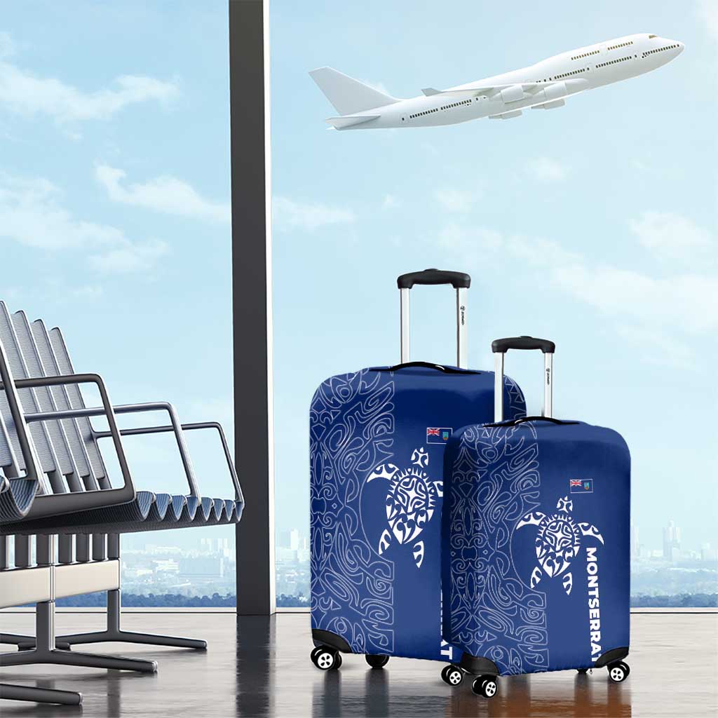Montserrat Luggage Cover with Tribal Sea Turtle Illustration Blue Polynesian Pattern Design TS04