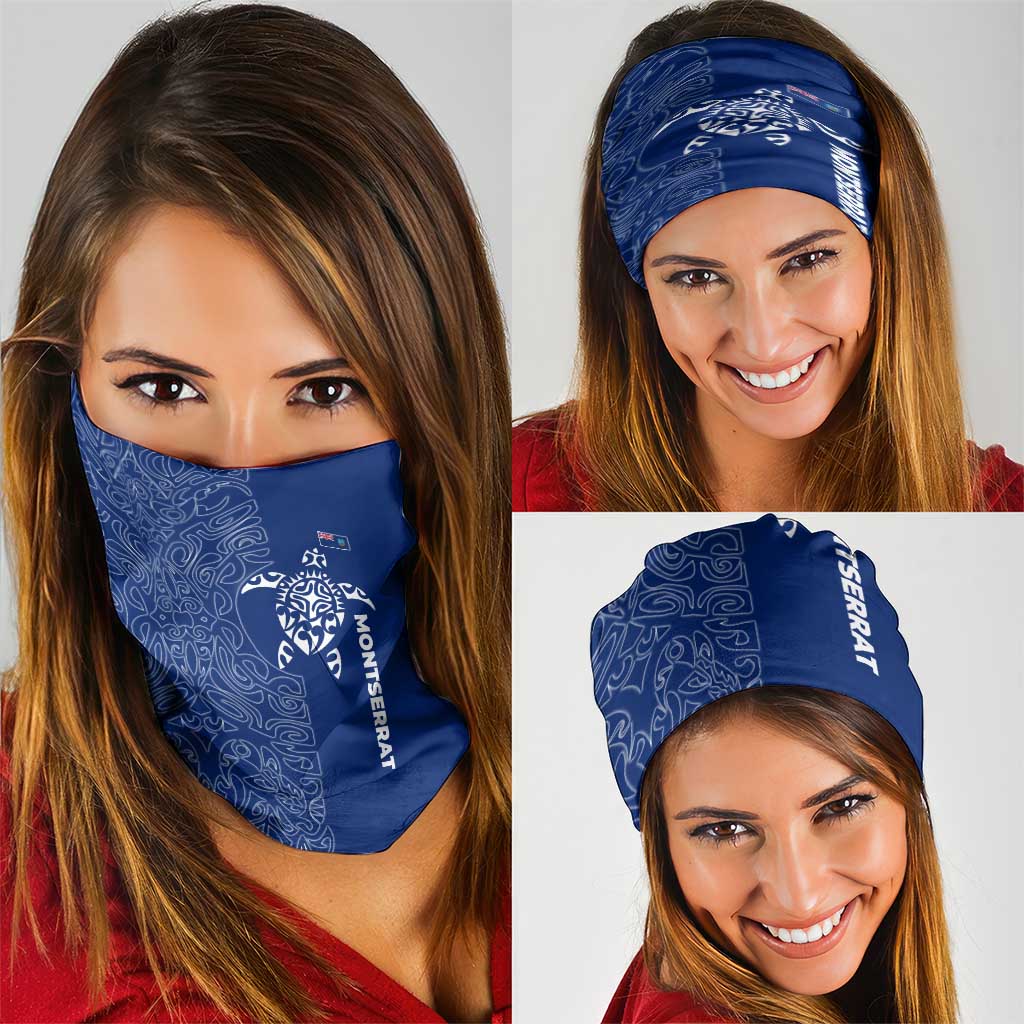 Montserrat Neck Gaiter with Tribal Sea Turtle Illustration Blue Polynesian Pattern Design TS04