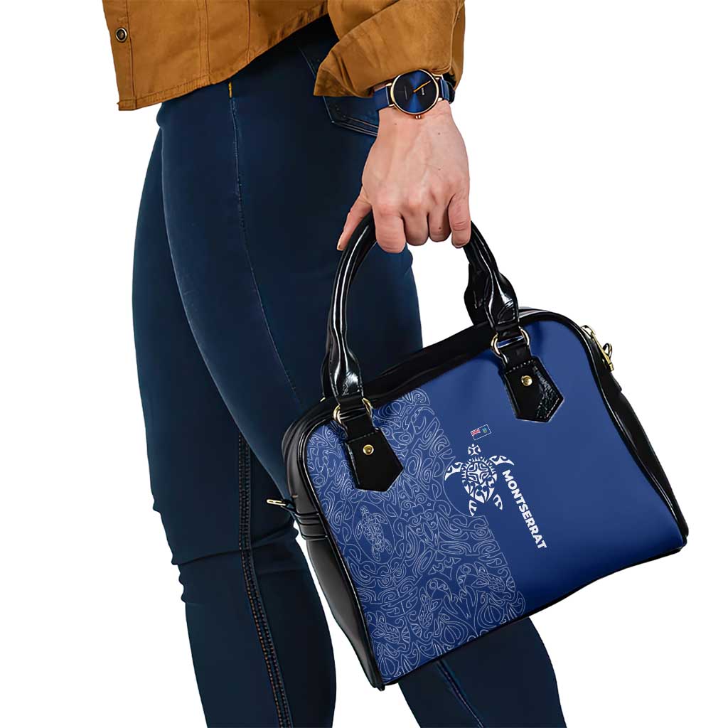 Montserrat Shoulder Handbag with Tribal Sea Turtle Illustration Blue Polynesian Pattern Design TS04